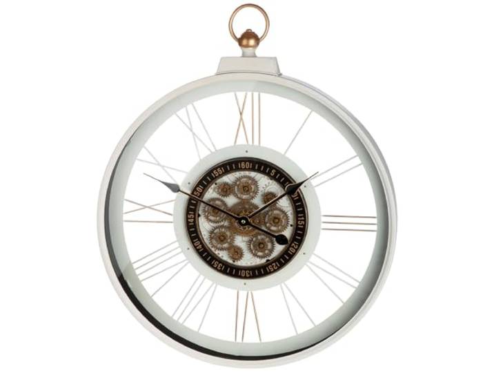 GILDE Kello Horloge Murale Ronde en Verre et métal Motif Roue dentée Blanc Hauteur 73 cm Largeur 60 cm Horloge décorative pour Salon et Cuisine
