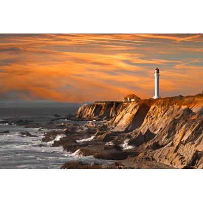 Fototapete PAPERMOON "LEUCHTTURM-KLIPPEN KÜSTE SEE MEER OZEAN WELLEN STRAND", bunt, B:2,5m L:1,86m, Vlies, Tapeten