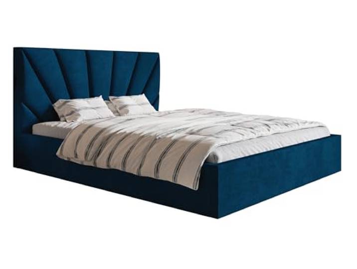 Emporius Doppelbett 160x200 Aris - Schlafzimmerbett 160x200 mit Bettkasten, Lattenrost - Polsterbett 160x200, (Dunkelblau - Kronos 09)