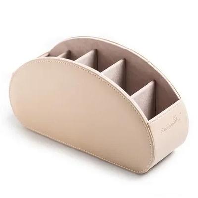PU Leather 5 Grid Desk Organizer For Remote Control Phone And Accessories beige