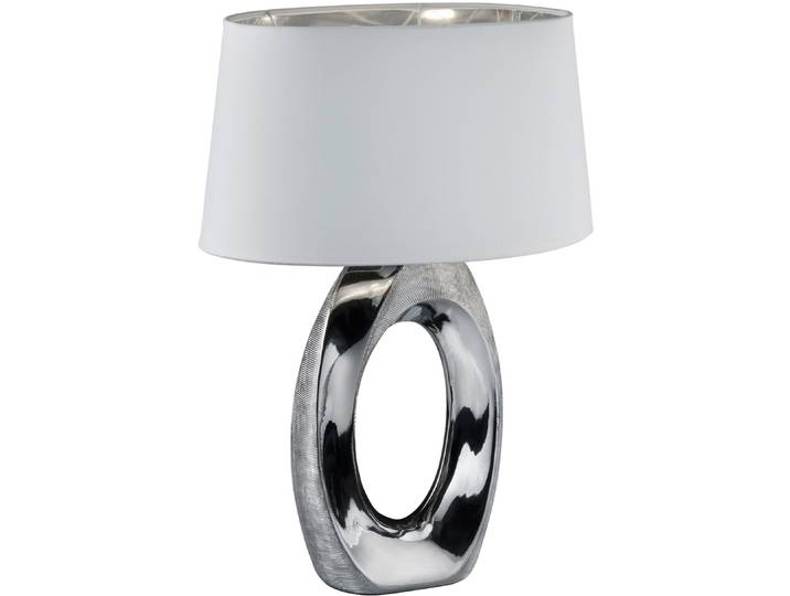 REALITY LEUCHTEN Schreibtischlampe Taba , silber (silberfarben), 1, H: 52cm, 1 Stk., Leuchten, E27 Tischleuchte mit Keramikfuß und weiß-silberfarbigem Stoffschirm, Schreibtischlampe