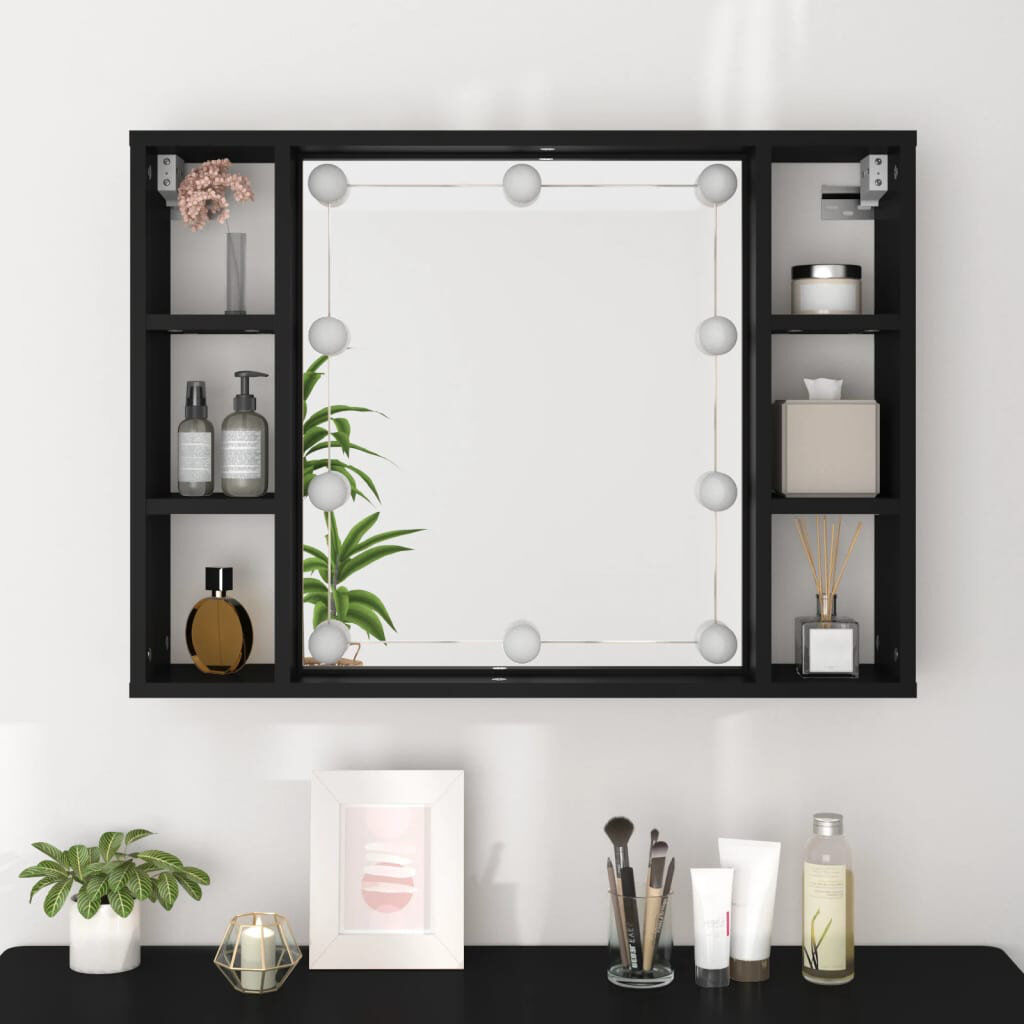 Latitude Run Aeowyn 4499.99 mm W 1000 mm H Framed Mirrored Bathroom Cabinets 6 Shelves with Mirror Matte Black 1,000mm H