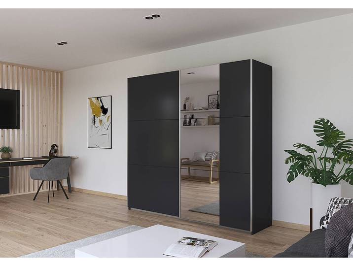 Armoire coulisses Aurelio - Miroir 218cm Gris/Gris métallisé Basic