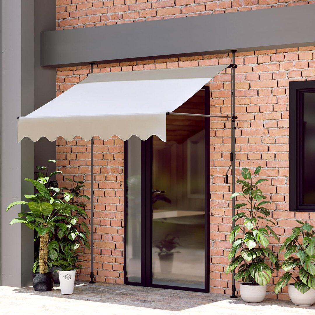 17 Stories Clamp Awning, Balcony Awning With Hand Crank, Uv Resistant, Height Adjustable, Metal And Polyester, No Drilling Required, Khaki Tan 300 x 120 cm