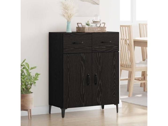 RJPLMFV Anrichte aus Holz, Ingenieurwesen, Schwarz, 69,5 x 34 x 90 cm Einbündige Türen, Pfostenfüße, Regalschubladen, Wohnzimmer, Esszimmer