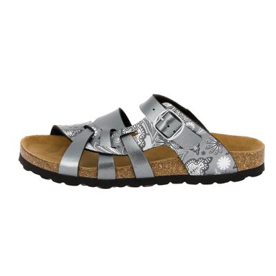 Pantolette LICO "Pantolette Bioline Flora", Damen, Gr. 40, grau, Synthetik, Schuhe Pantolette