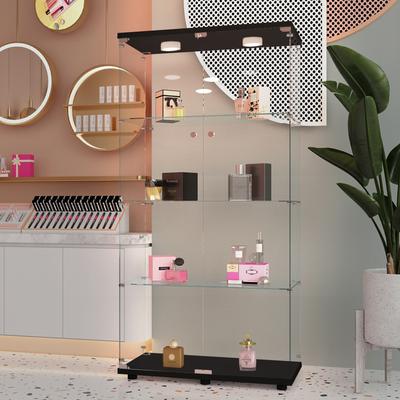 Kodotan sofa Tempered Glass Display Cabinet w/Multi-Color LED Lights, Door Lock & Adjustable Floor Feet for Flexible Placement