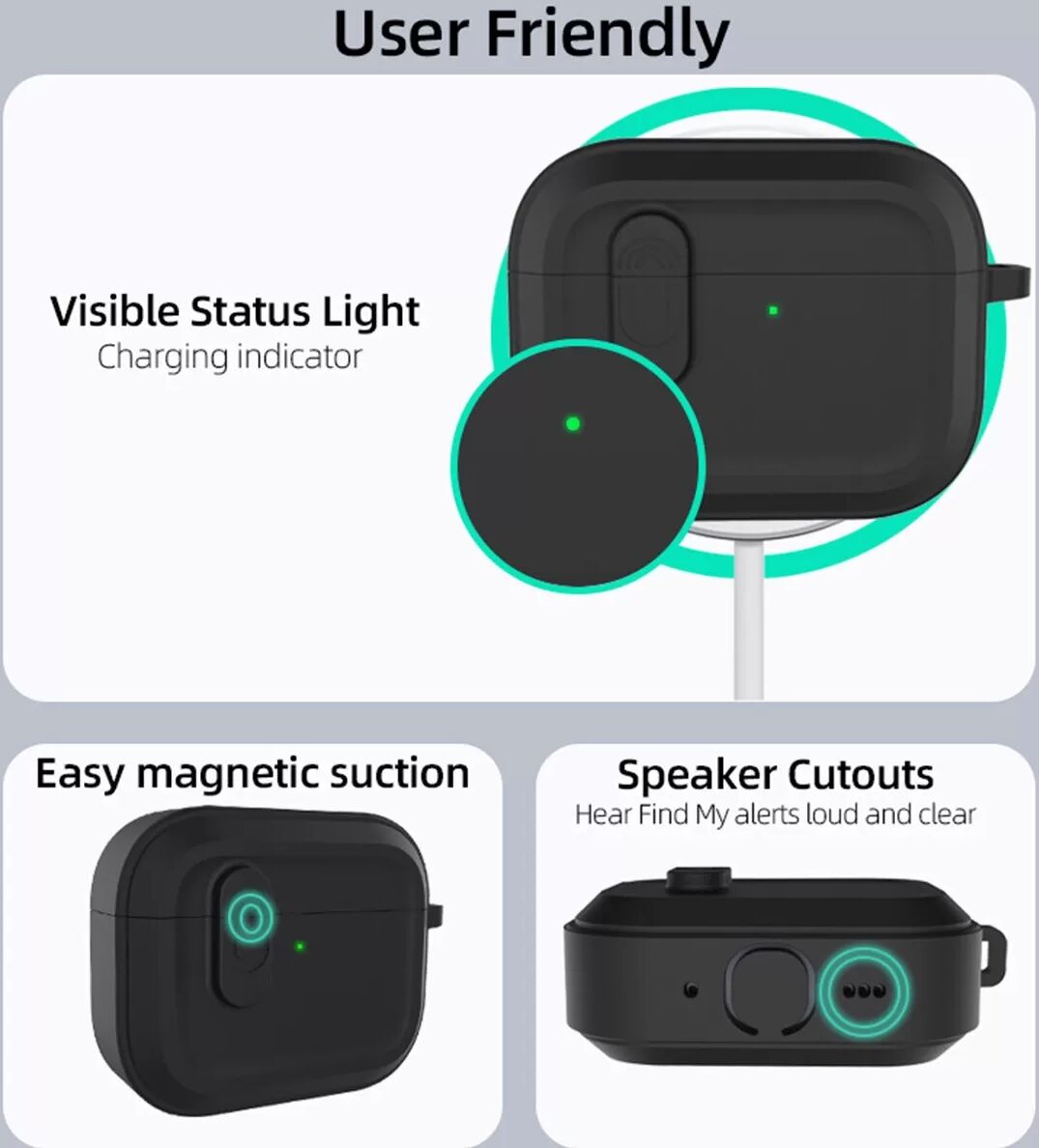 INF Bluetooth-Ohrhörer Silikon Schutzhülle kompatibel mit AirPods Pro 3 Magnetische Ladehülle mit Schlüsselanhänger Schwarz