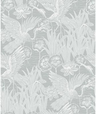 Seabrook Designs Marsh Cranes Nonwoven Unpasted Wallpaper