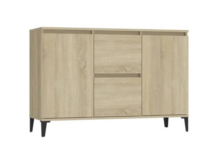 Buffet Chêne sonoma - AKOZON - Buffet bas - Industriel - 2 portes - 2 tiroirs - Métal - Blanc - 70 cm