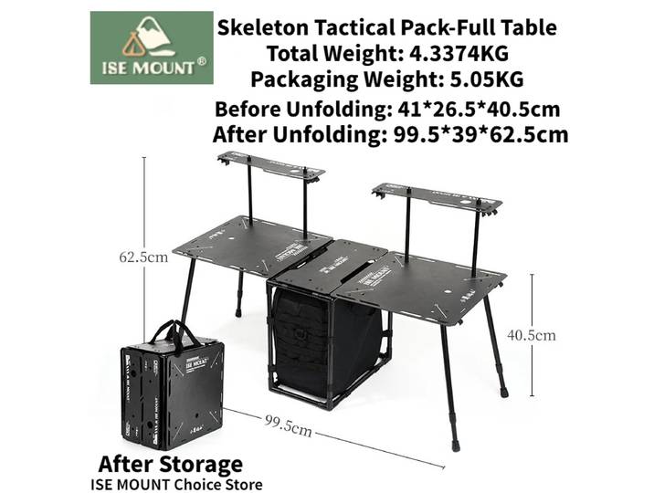 ISE MOUNT – sac tactique squelette d'extérieur, Table pliante légère et Portable, sac de Camping, costume noir