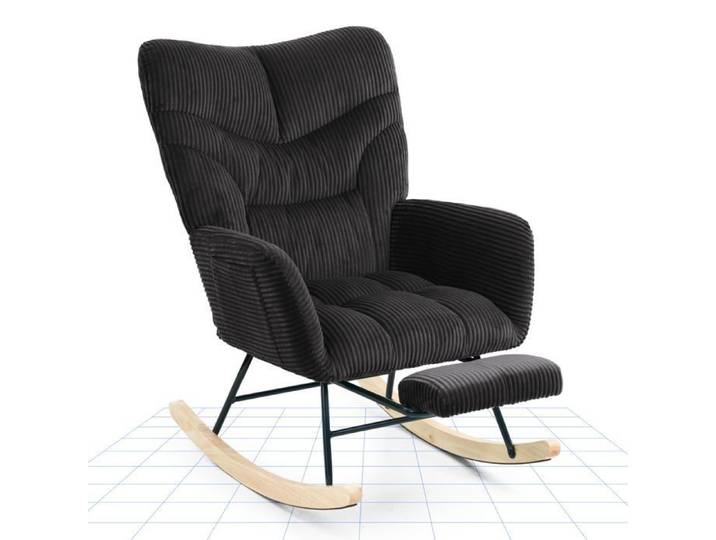 FlexiSpot Fauteuil de Relaxation à Bascule en Velours Côtelé avec Repose-pieds Rocking Chair pour Salon Balcon ou Terrasse Noir