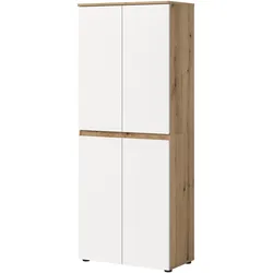 MEHRZWECKSCHRANK weiß, Evoke Eiche 70 x 175 cm, Stauraumschrank 4-türig mit 9 Fächern