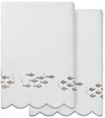 Authentic Hotel and Spa 100% Turkish Cotton FISH SCHOOL Scallop Embellished Towel Collection.
