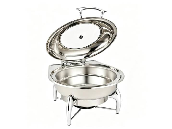 Kommerzielle runde Chafing Dishes for Buffets Buffetherd Mit Sichtglasdeckel und Dämpfungsscharnier – Speisenwärmer for Partys, Buffets(Silver)