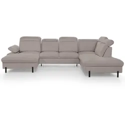 WOHNLANDSCHAFT Sora U mit Schlaffunktion und verstellbarer Sitztiefe, Kopfstützen und Armlehne, 365 cm, Hellbraun, Links