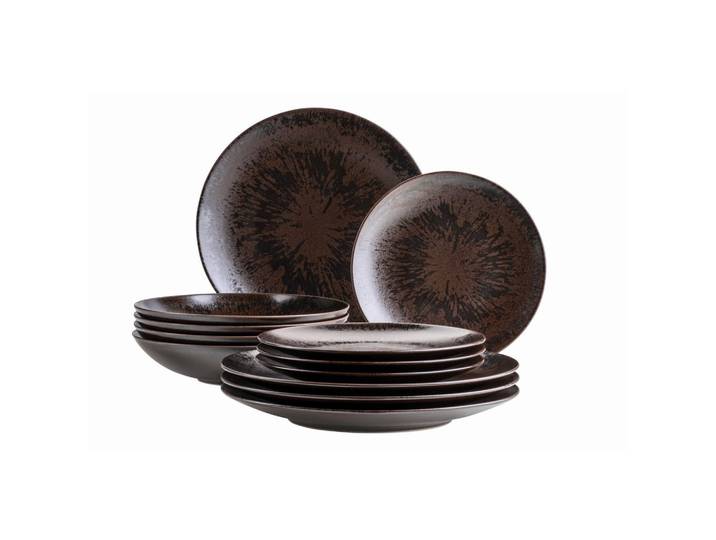 Mäser Tafelservice, Dunkelbraun, Keramik, 12-teilig, Geschirr, Geschirr-Sets, Tafelservice