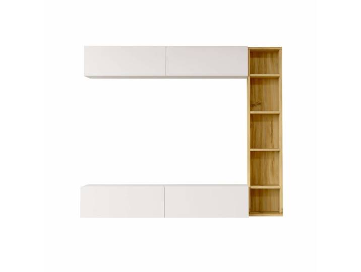 Meuble mural modulable blanc et marron clair, 3 pièces