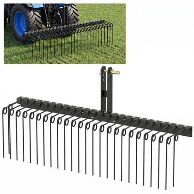 Costway 60 inch Pine Straw Rake Tow Behind Landscape Rake with 26 Metal Coil Tines-Black