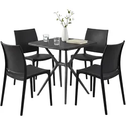 CLP Gartenmöbel Set stapelbar Amino mit 4 Stühlen und Tisch, Gartenstühle wetterfest aus Kunststoff, Essgruppe für Garten, Terrasse und Balkon