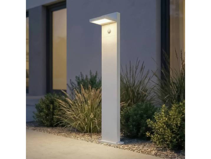 Lucande LED-Wegeleuchte Silvan, weiß, 100 cm, Sensor, IP54 Silvan, weiß / opal, Aluminium, Modern
