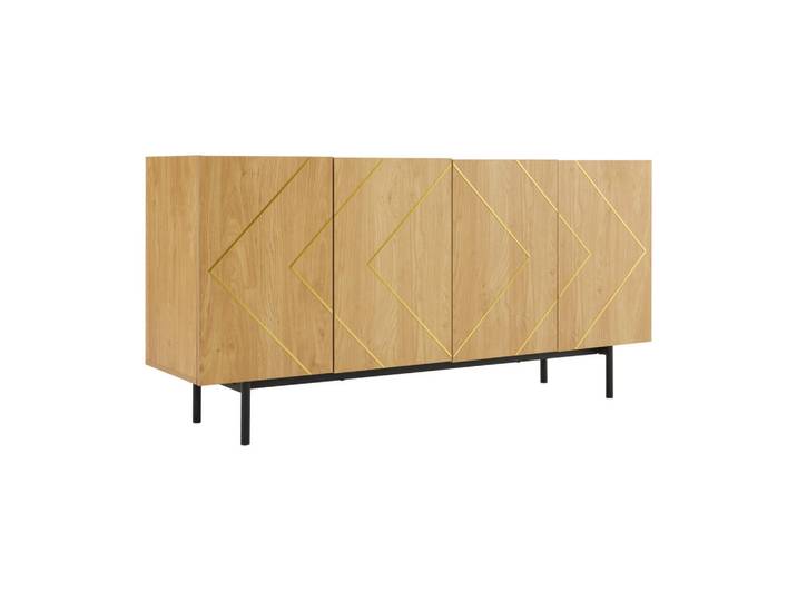 ComfortXL Sideboard De-37864 mit 4 Türen und Metall-Inlay Holzfarbe, Naturfarben, 160x78x40 cm, Kleinmöbel, Kommoden, Sideboards