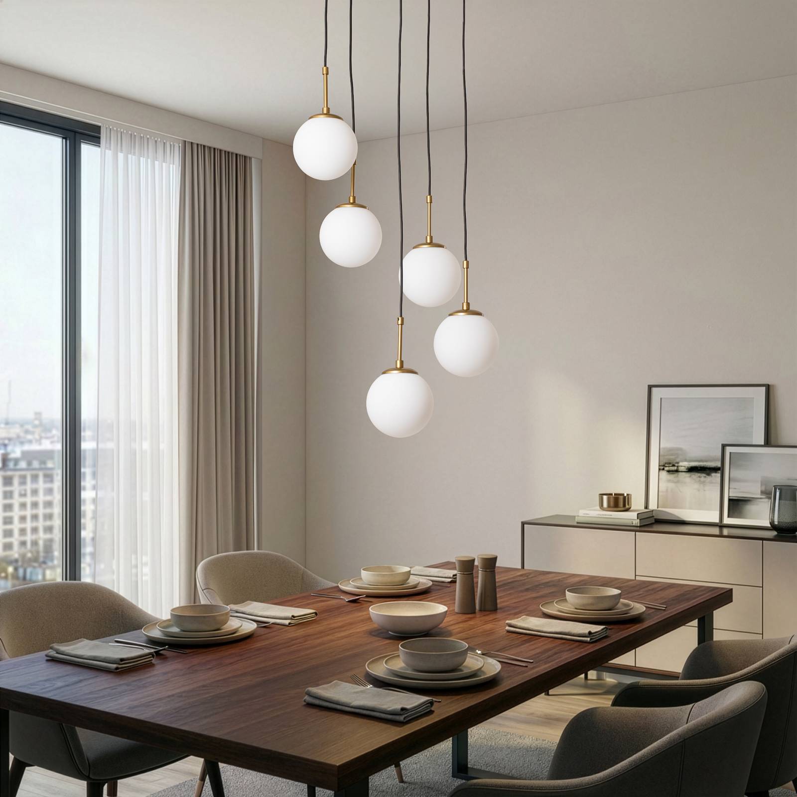 Glas Hängelampe Opviq, dimmbar, weiß / opal, für Wohn- / Esszimmer, Glas, Pendelleuchte