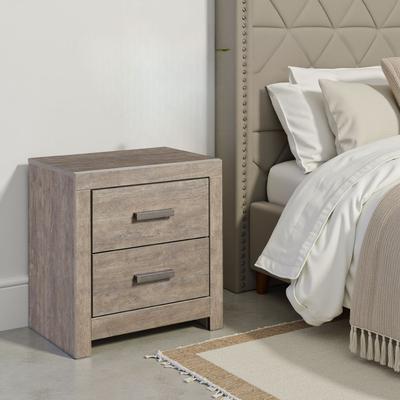Benjara Kulv Nightstand, 2 Storage Drawers, 24 Inch Modern Taupe Gray Laminate
