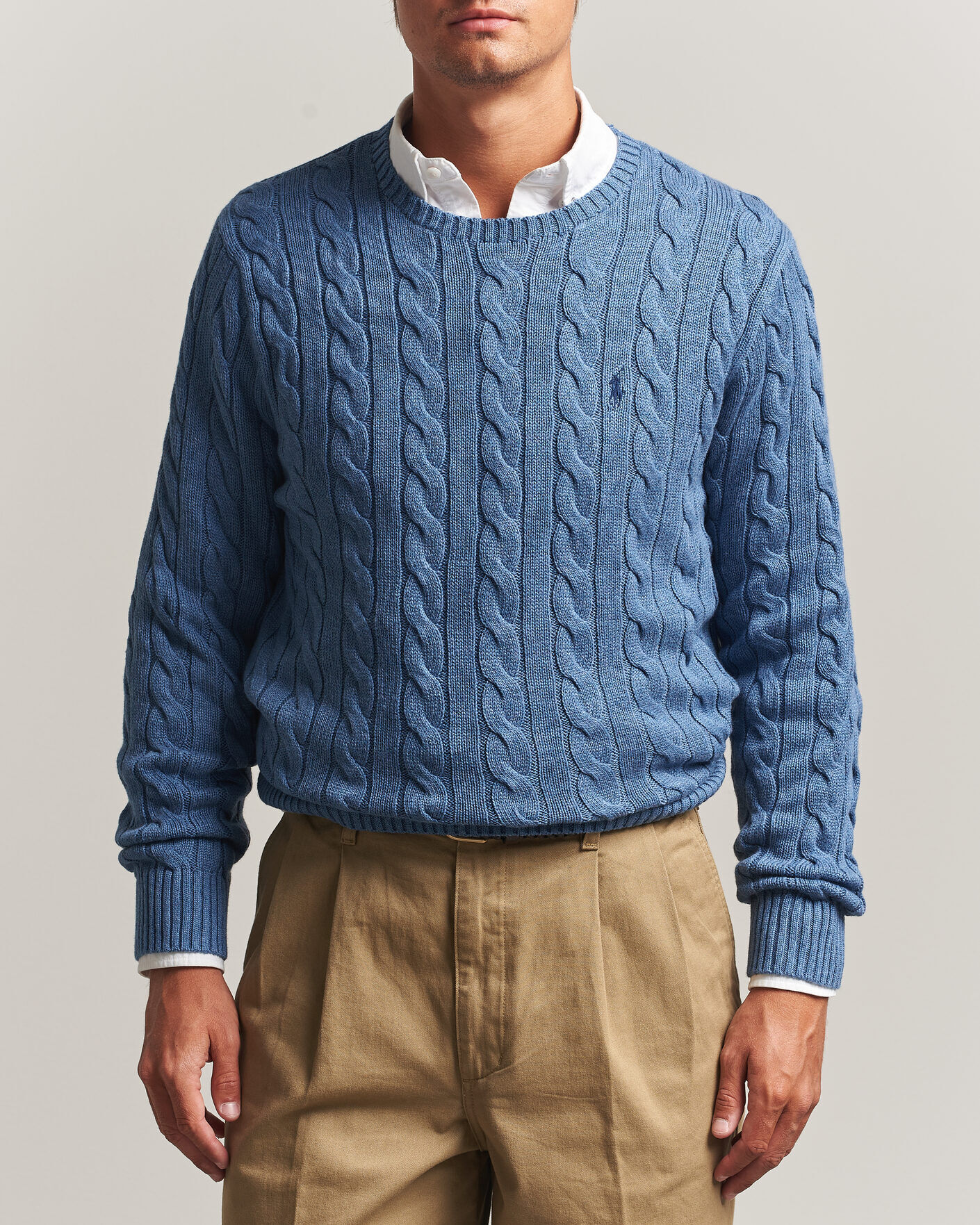 Polo Ralph Lauren Cotton Cable Pullover  Blue Borage Heather men M Blå