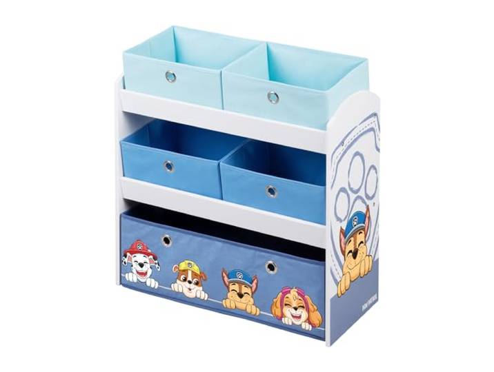 roba Spielregal aus Holz Paw Patrol - Spielzeugregal mit 5 Boxen - Montessori Aufbewahrungsregal für Jungen & Mädchen - Weiß/Grau…
