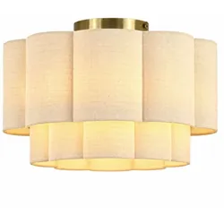Relaxdays Deckenlampe mit Leinenschirm Blütenform Creme,Gold
