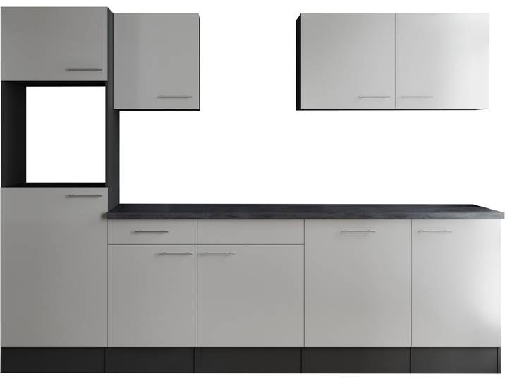 Küchenzeile RESPEKTA Oliver , weiss (küche: weiß, front: weiß, korpus: grau matt, arbeitsplatte: granit optik), B:280cm H:205cm T:60cm, Komplettküchen-Sets, Küchenzeile, Breite 280 cm, 90 cm Arbeitshöhe, in exklusiver Konfiguration für OTTO