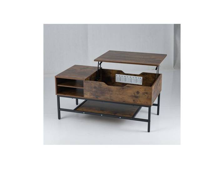 Table Basse Salon à Plateau Relevable COSTWAY Compartiment Caché Table Basse en Bois avec Étagère de Rangement Brun rustique