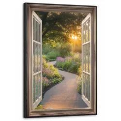 LEINWAND Bilder mit Rahmen - Aussicht - Blumen - Natur - Sonne - Weg - 60x90