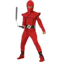 Metamorph Ninja Fighter Kostüm für Kinder rot (134, 140)