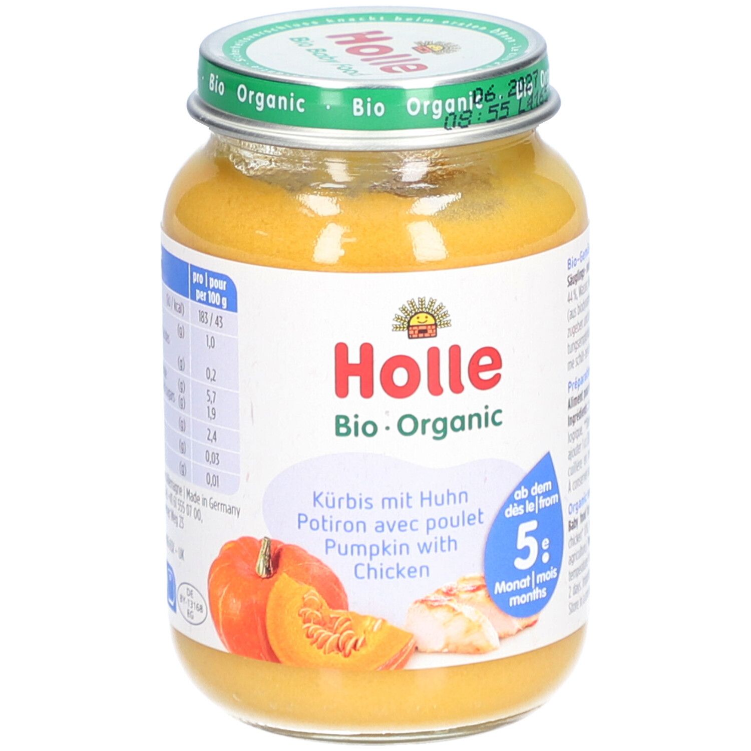 Holle Kürbis mit Huhn Glas 190 g Bio Futter