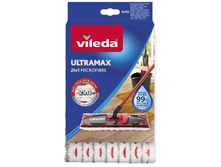 Wischbezug VILEDA Vileda ULTRAMAX 2in1 Ersatzbezug , weiß (rot, weiß), B:15cm H:28mm T:2,5cm, gewirkt, Mikrofaser, Putztücher, Wischbezug, für alle Vileda ULTRAMAX Systeme, Topseller