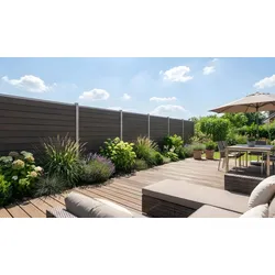 WPC Zauntür Mellum  90 x 175 cm -  Zauntor aus WPC, Mocca - WPC Gartentor, Torrahmen in Silber - Tür für Garten & Terrasse