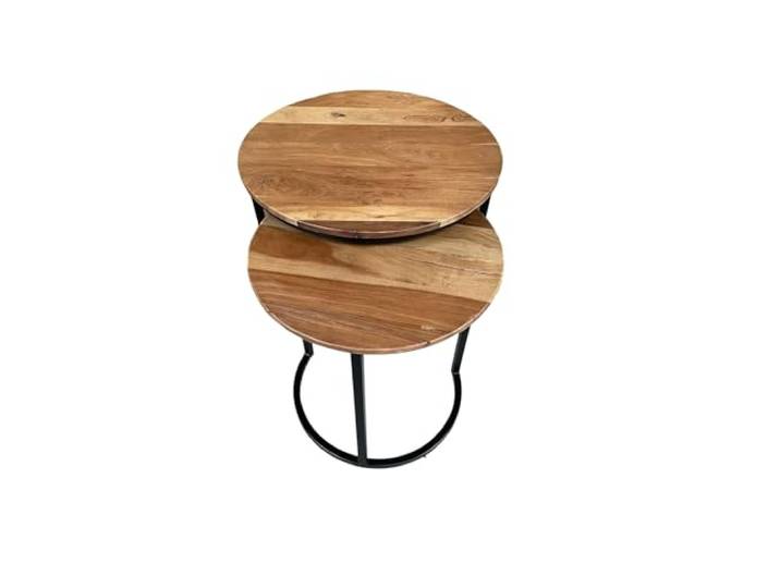 Indoortrend Beistelltisch Satztisch 2er Set - Couchtisch Altholz mit Metallgestell - Wohnzimmertisch rund Industrial Design