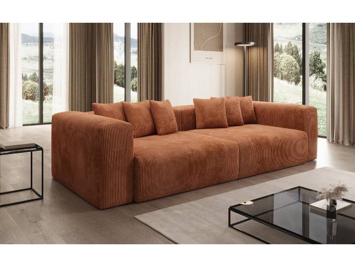Designer Sofa Tully 3 Sitzer in Cord - Orange - Cord - Luxusbetten24