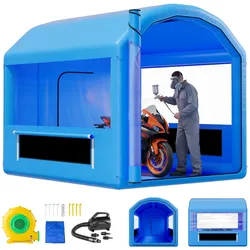 VEVOR aufblasbare Lackierkabine Spritzkabine 3 x 2,5 x 2,5 m, Lackierkabinenzelt mit 550 W Gebläse & Luftfiltersystem, rundes Dach, PVC, Spritzlackierung für Metallteile von Kraftfahrzeugen blau
