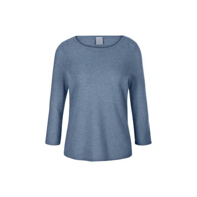 Longpullover MADELEINE "Strickpullover Kaschmirpullover mit U-Boot-Ausschnitt", Damen, Gr. 44/46, blau (rauchblau), Obermaterial: 100% Kaschmir WS., Modern, normal, U-Boot-Ausschnitt, Pullover Longpullover, Kaschmirpullover mit 3/4 Arm