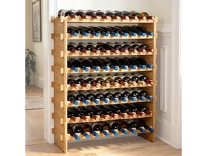 VEVOR Étagère à Bouteilles Modulable 72 Bouteilles 8 Niveaux Casier à Vin Empilable Porte-Bouteilles en Bambou Naturel 85x25x102,5 cm Rangement Présentation de Vin pour Cuisine Garde-Manger Cave Bar