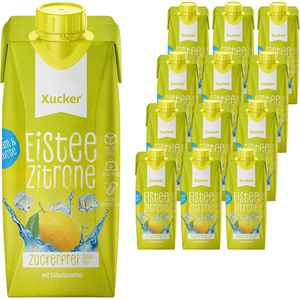 Xucker Eistee Zitrone Ready-to-drink, im Tetrapack, zuckerfrei & mit Schwarzteeextrakt, 12x 0,5 Liter
