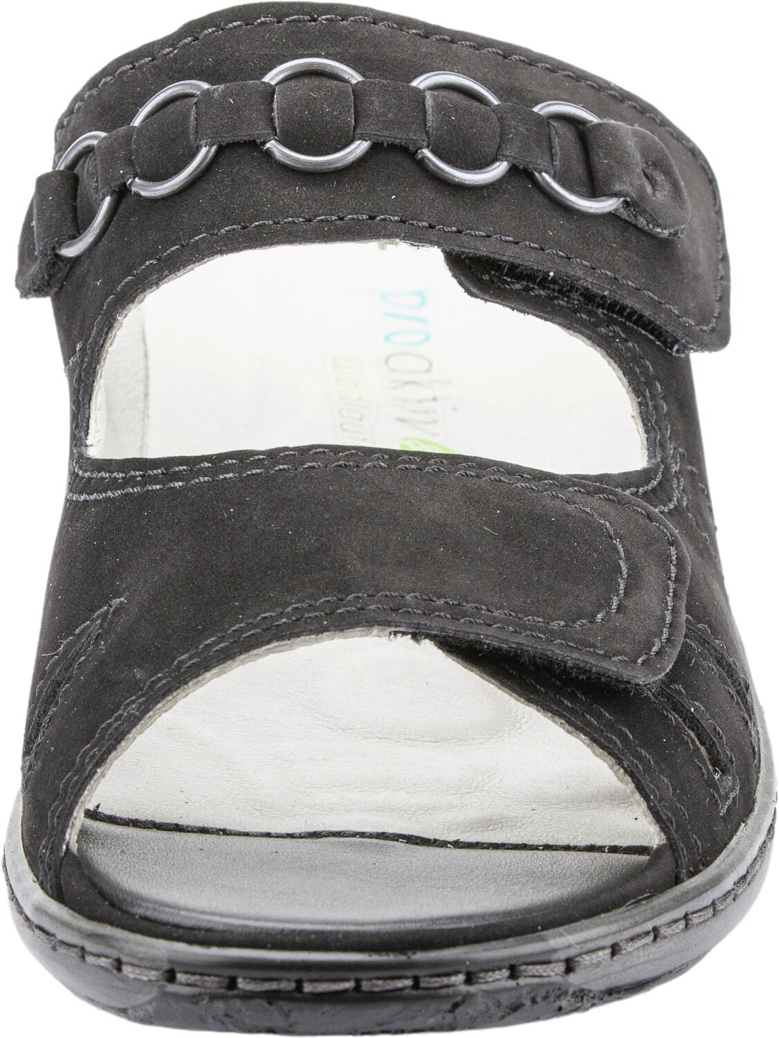 Pantolette WALDLÄUFER "GARDA", Damen, Gr. 3,5 (36), Leder, schwarz, Nubukleder, unifarben, Schuhe Pantolette, Keilabsatz, Sommerschuh, Schlappen mit Schmuckapplikation, Weite G schwarz 3,5 (36), Leder