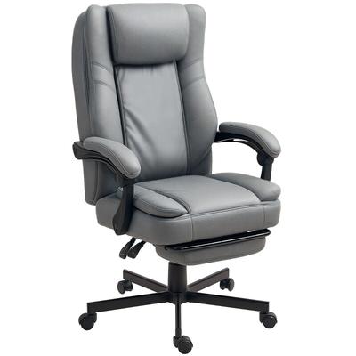 STILVORA Bürostuhl ergonomisch 69x64x120 cm Grau mit Massagefunktion Liegefunktion 135 Grad Fußstütze Höhenverstellbar Drehstuhl Mikrofaser