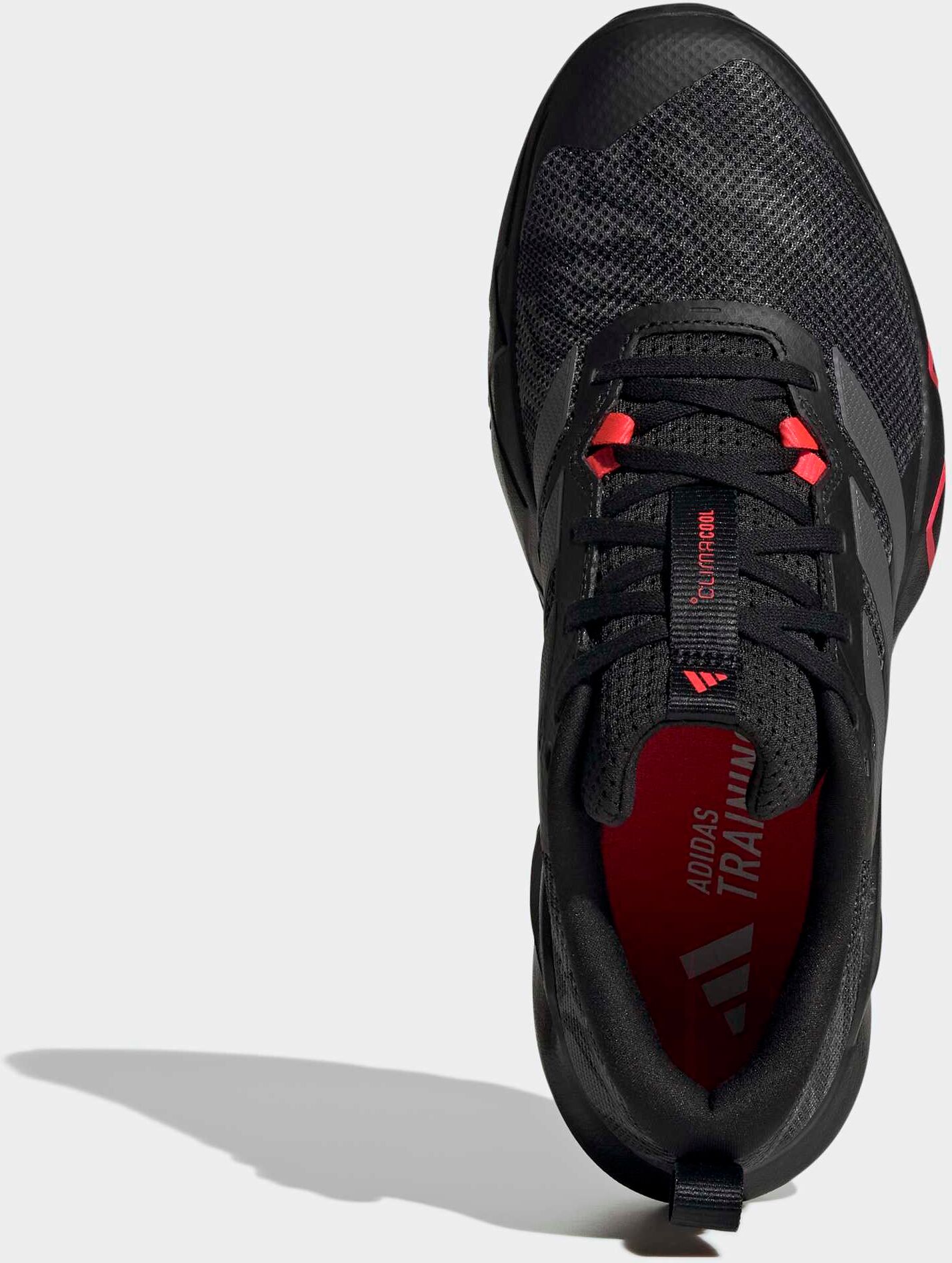 Trainingsschuh ADIDAS PERFORMANCE "RAPIDMOVE GO TRAINER", Herren, Gr. 44,5, core schwarz, grau five, lucid rot, Textil, Schuhe Trainingsschuh, ideal für Gym und Fitnessstudio core schwarz, grau five, lucid rot 44,5