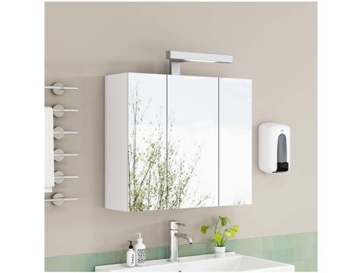 WUVRIE Armoire à pharmacie murale 60 cm 3 portes miroir LED prise française blanc