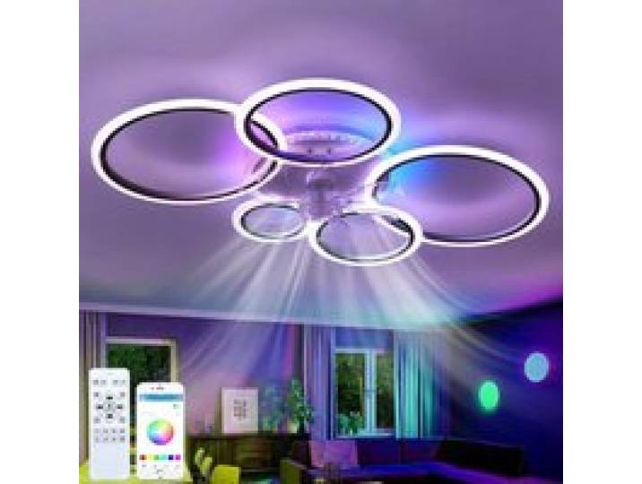 RGB Ventilateur Plafond Avec Lumiere LED Dimmable Télécommande Réversible 6 Vitesses Timing Lustre Ventilateur Salon Φ95Cm Noir
