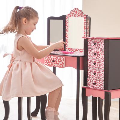 Teamson Kids - Fashion Leopard Prints Gisele Play Vanity Set - Pink, Black - 23.5 x 11.5 x 38.5
